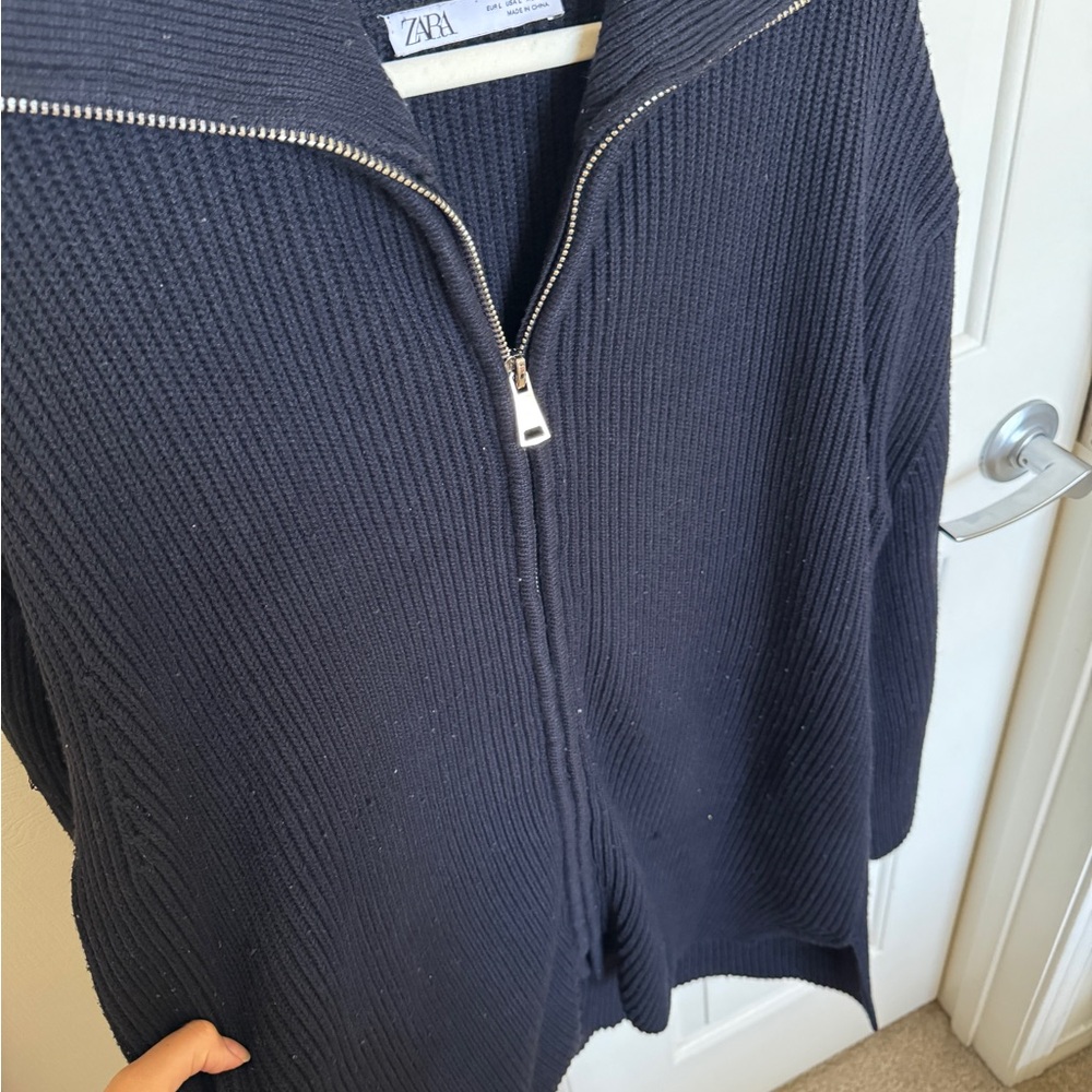 ZARA Navy Blue Knit Cardigan size L - Picture 5 of 6
